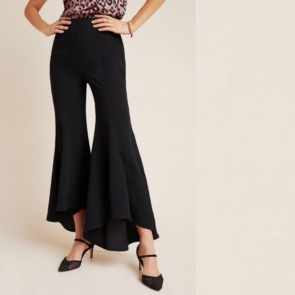 ANTHROPOLOGIE NWT Black Wide Leg Flowy Flounce Flare Pants Zinnia Trousers - Picture 1 of 13